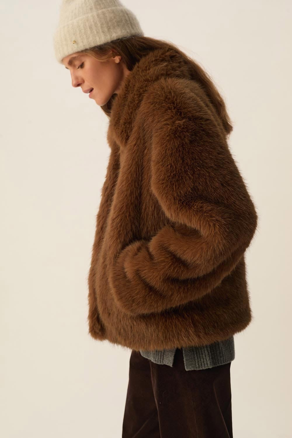 Cappotto Des Petits Hauts eco pelliccia Ybou moka