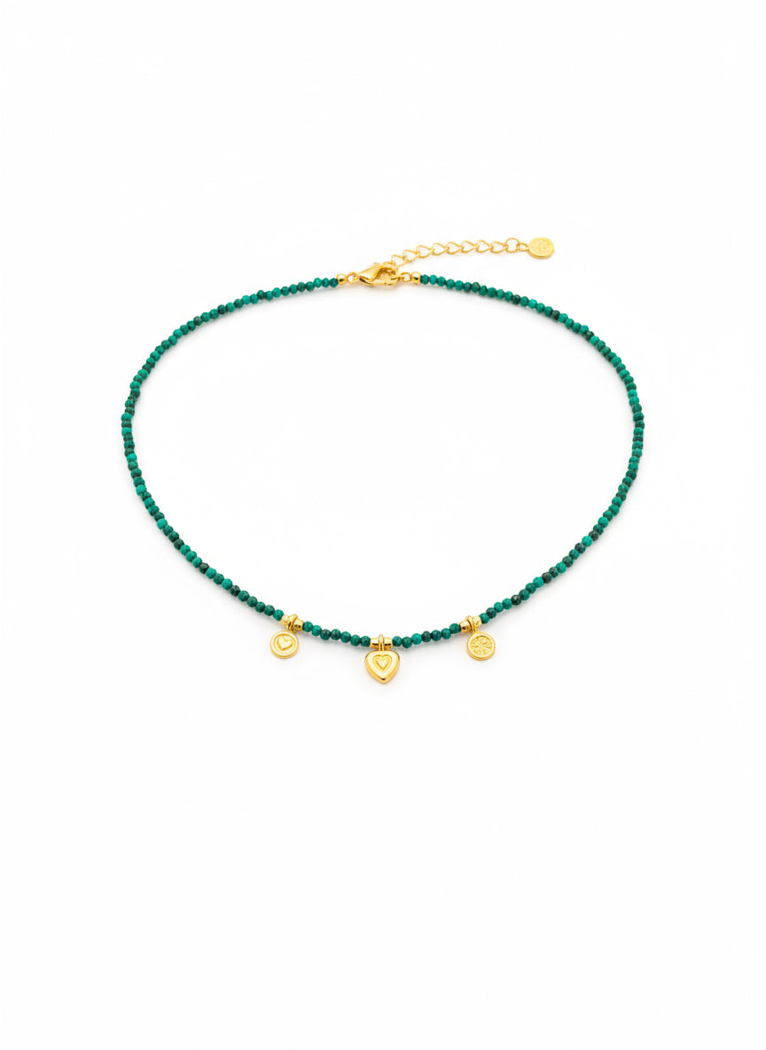 Collana Emmevi pietre verdi tre ciondoli