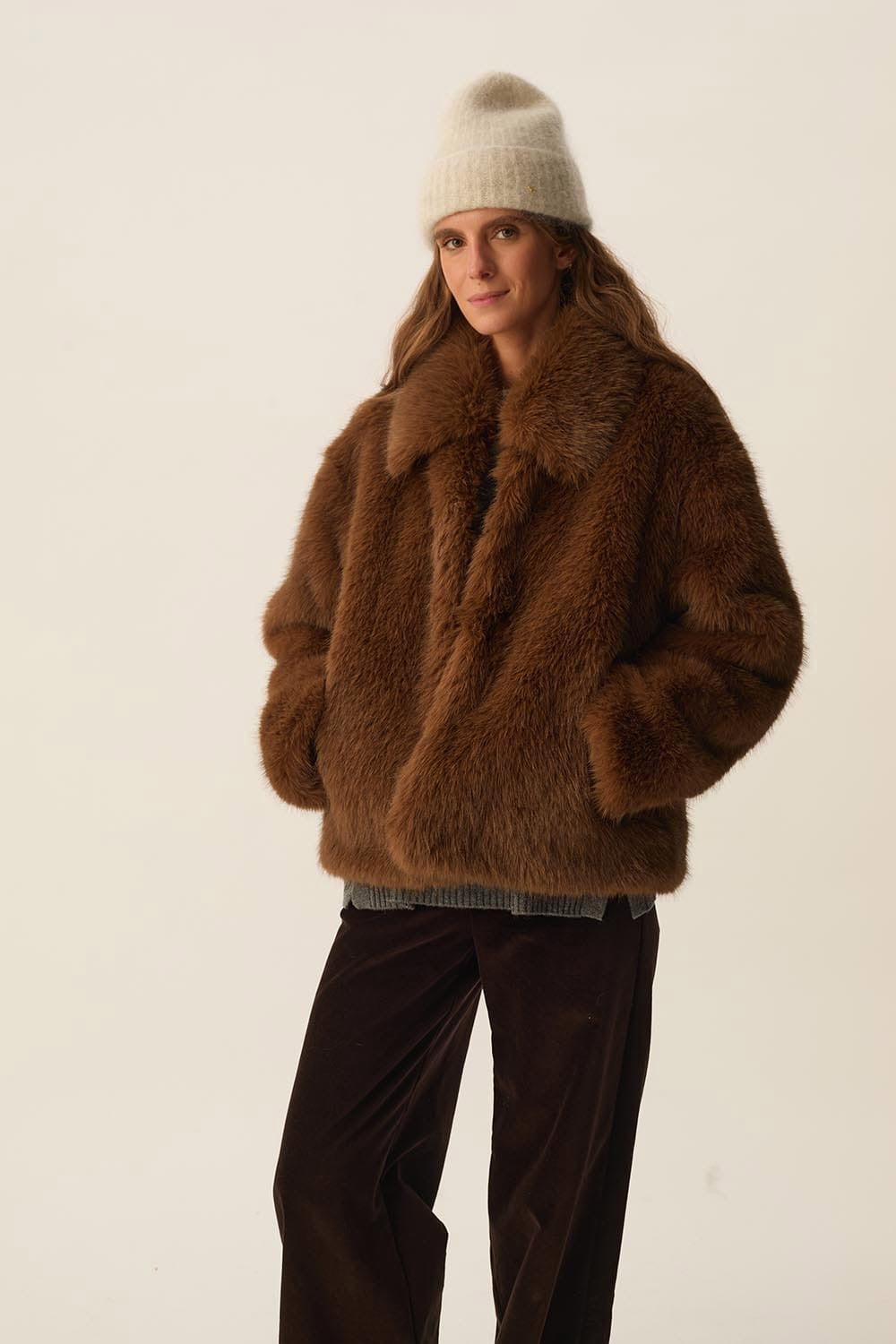 Cappotto Des Petits Hauts eco pelliccia Ybou moka