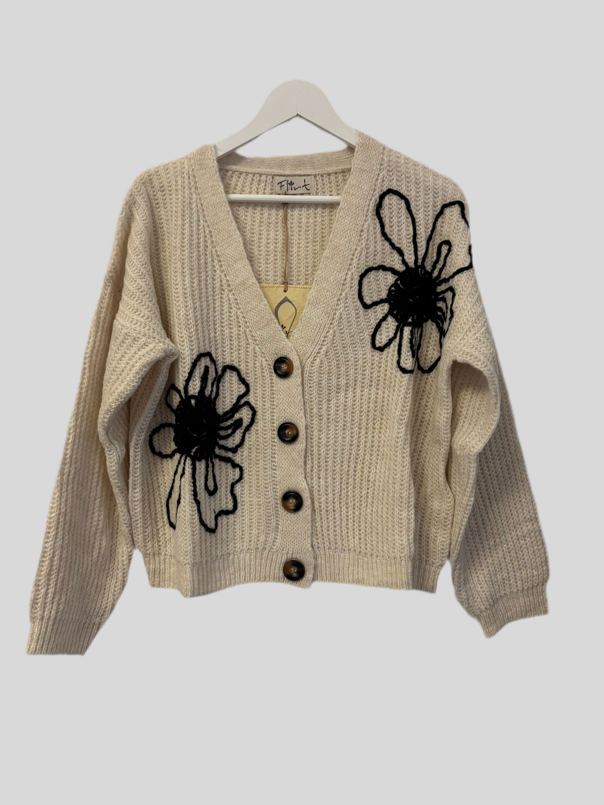 Cardigan Flirt panna ricamo fiore