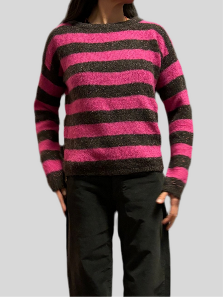 Chiara Bertani brown and fuchsia striped sweater