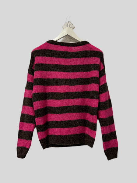 Chiara Bertani brown and fuchsia striped sweater