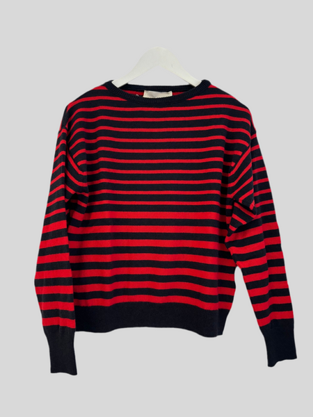 Chiara Bertani blue-red striped sweater