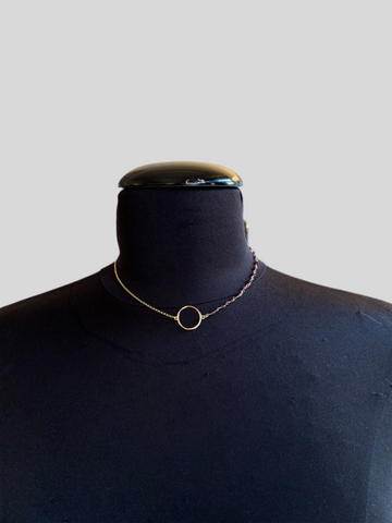 Emmevi circle and burgundy stones necklace