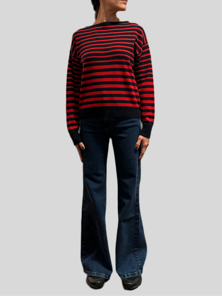 Chiara Bertani blue-red striped sweater