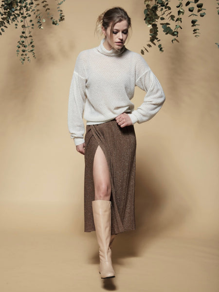 Chiara Bertani gold lurex skirt