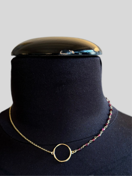 Emmevi circle and burgundy stones necklace