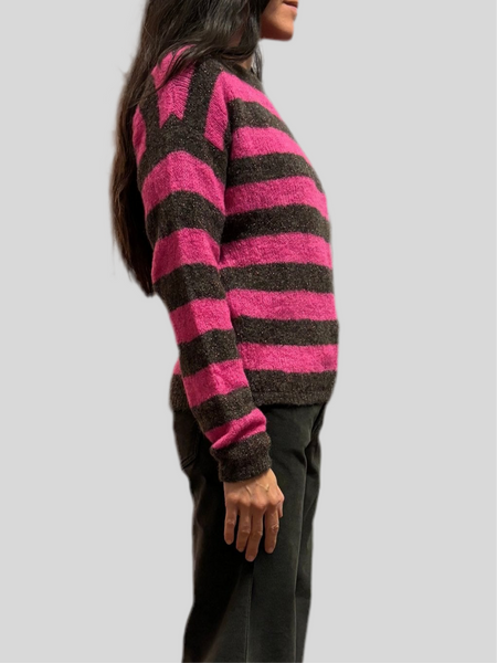 Chiara Bertani brown and fuchsia striped sweater