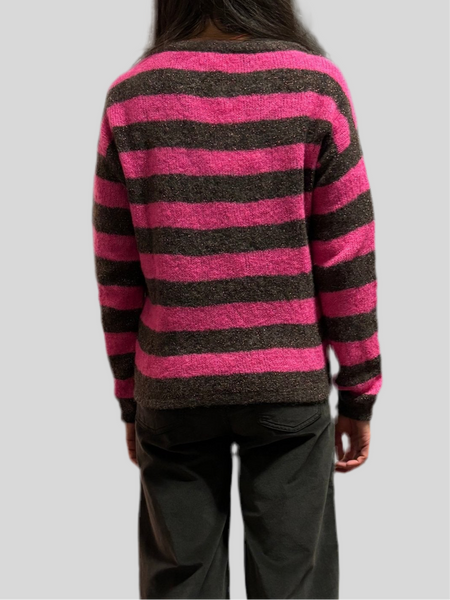 Chiara Bertani brown and fuchsia striped sweater