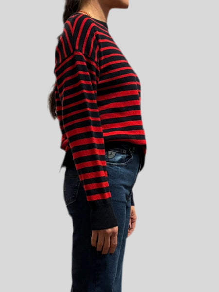 Chiara Bertani blue-red striped sweater