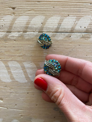 Vintage Coro earrings with blue rhinestones