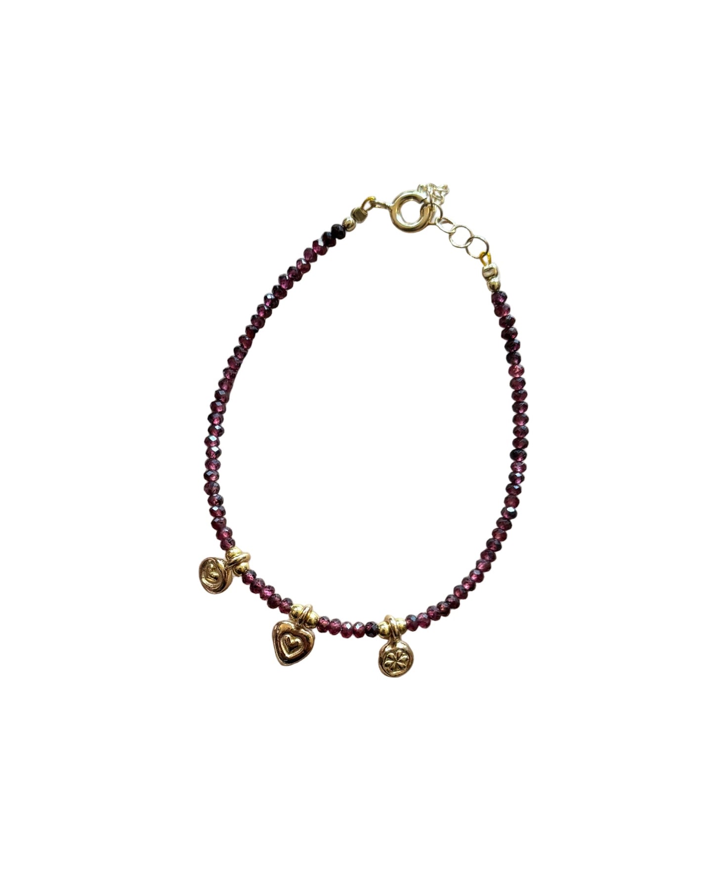 Bracciale Emmevi pietre bordeaux tre ciondoli