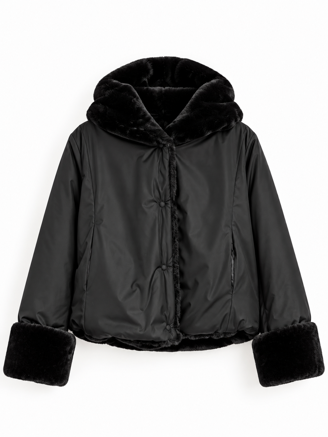 Giacca Flirt ecopelliccia e nylon reversibile nera
