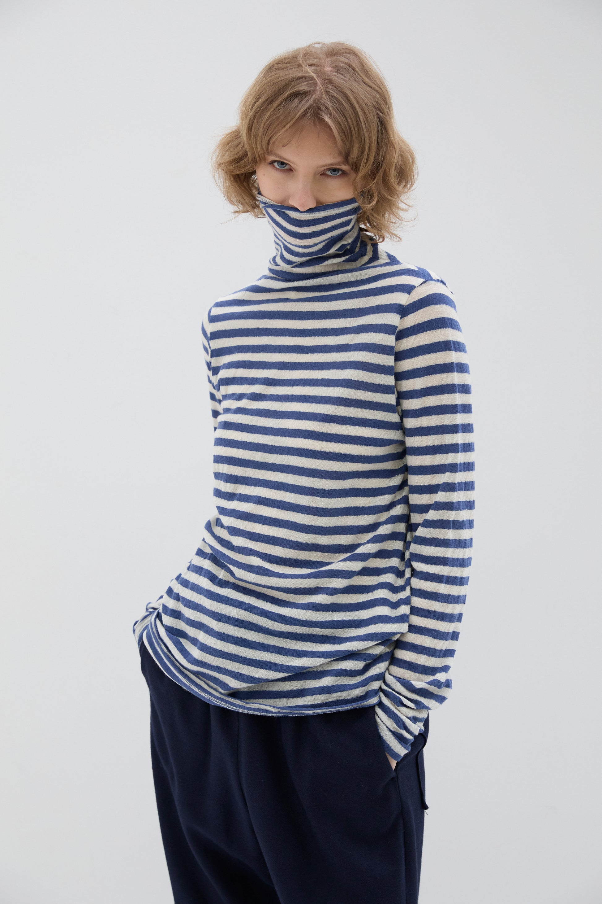 Maglia Phisique Du Role dolcevita a righe blue jeans