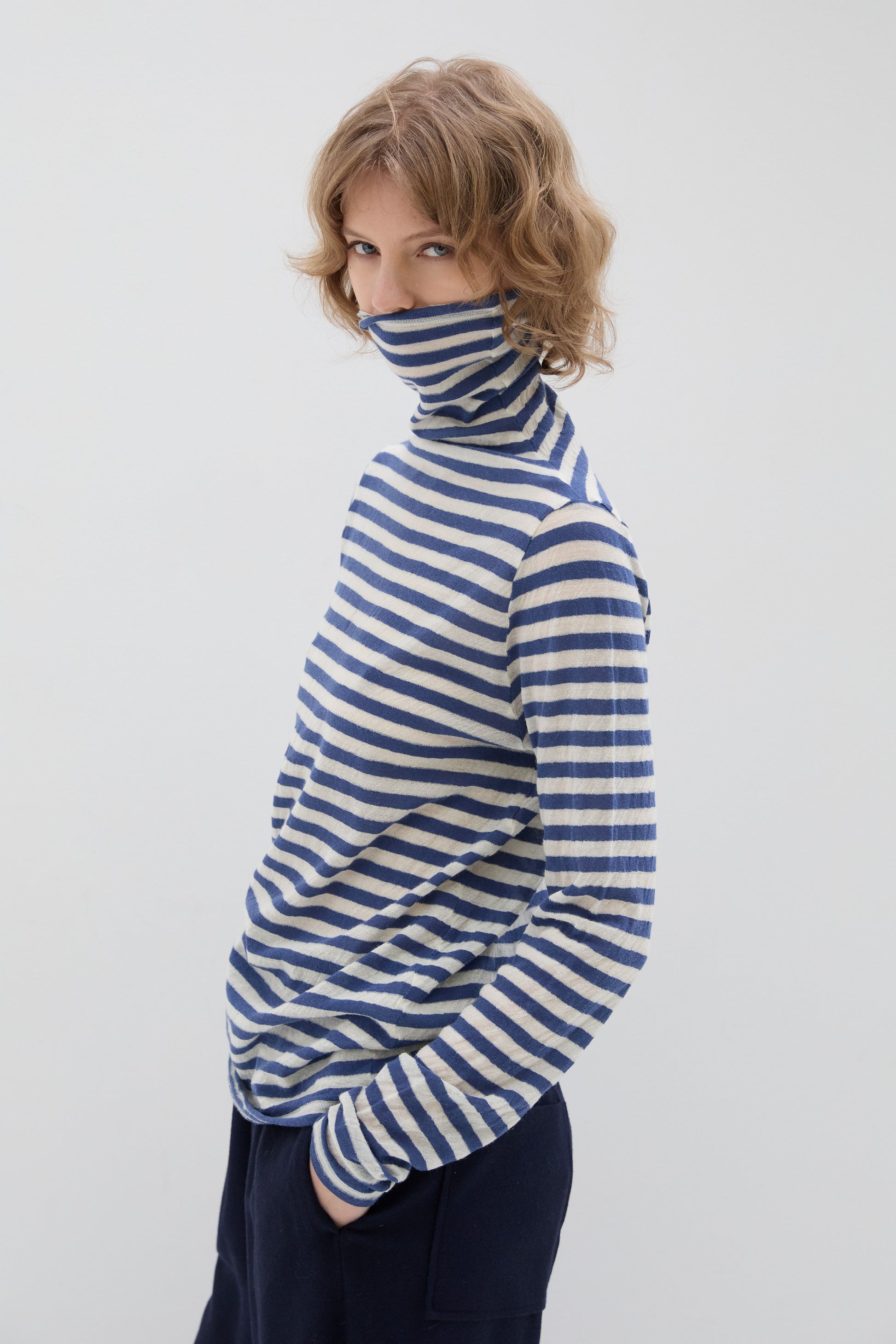 Maglia Phisique Du Role dolcevita a righe blue jeans
