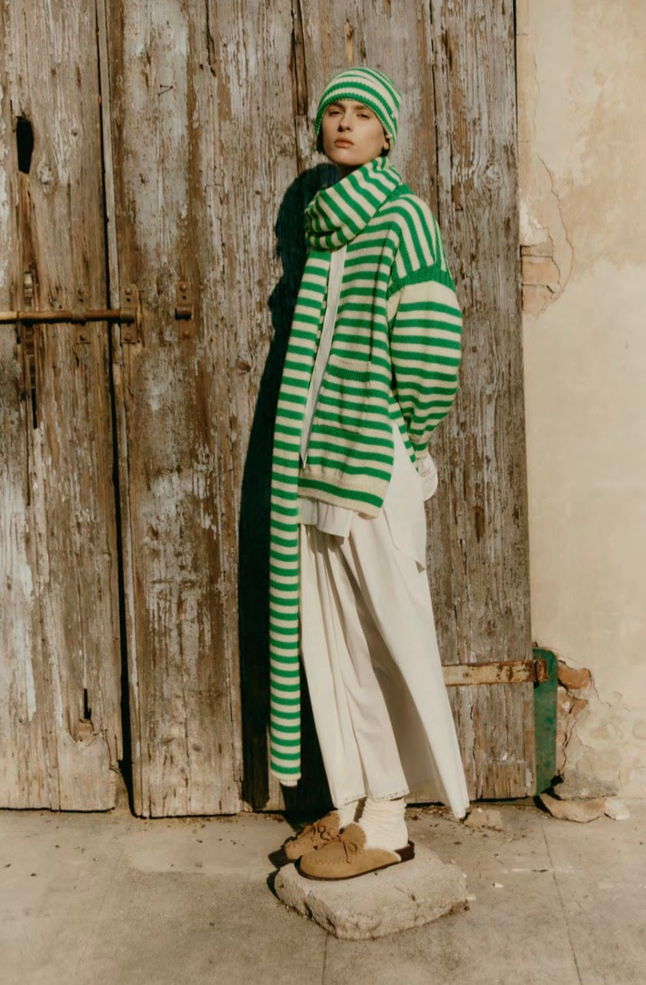 Maglione Laboratorio righe ecru erba