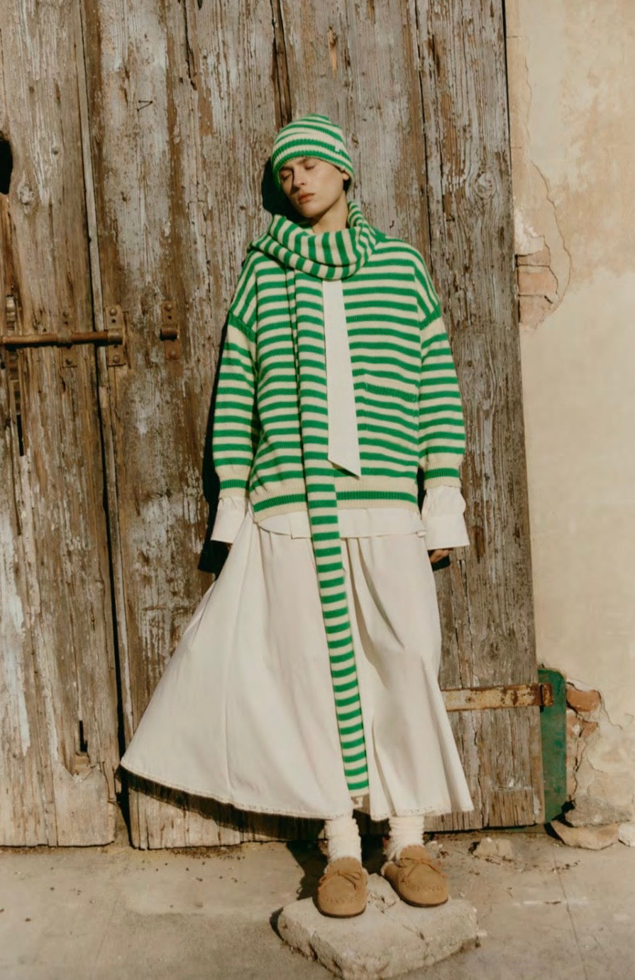 Maglione Laboratorio righe ecru erba