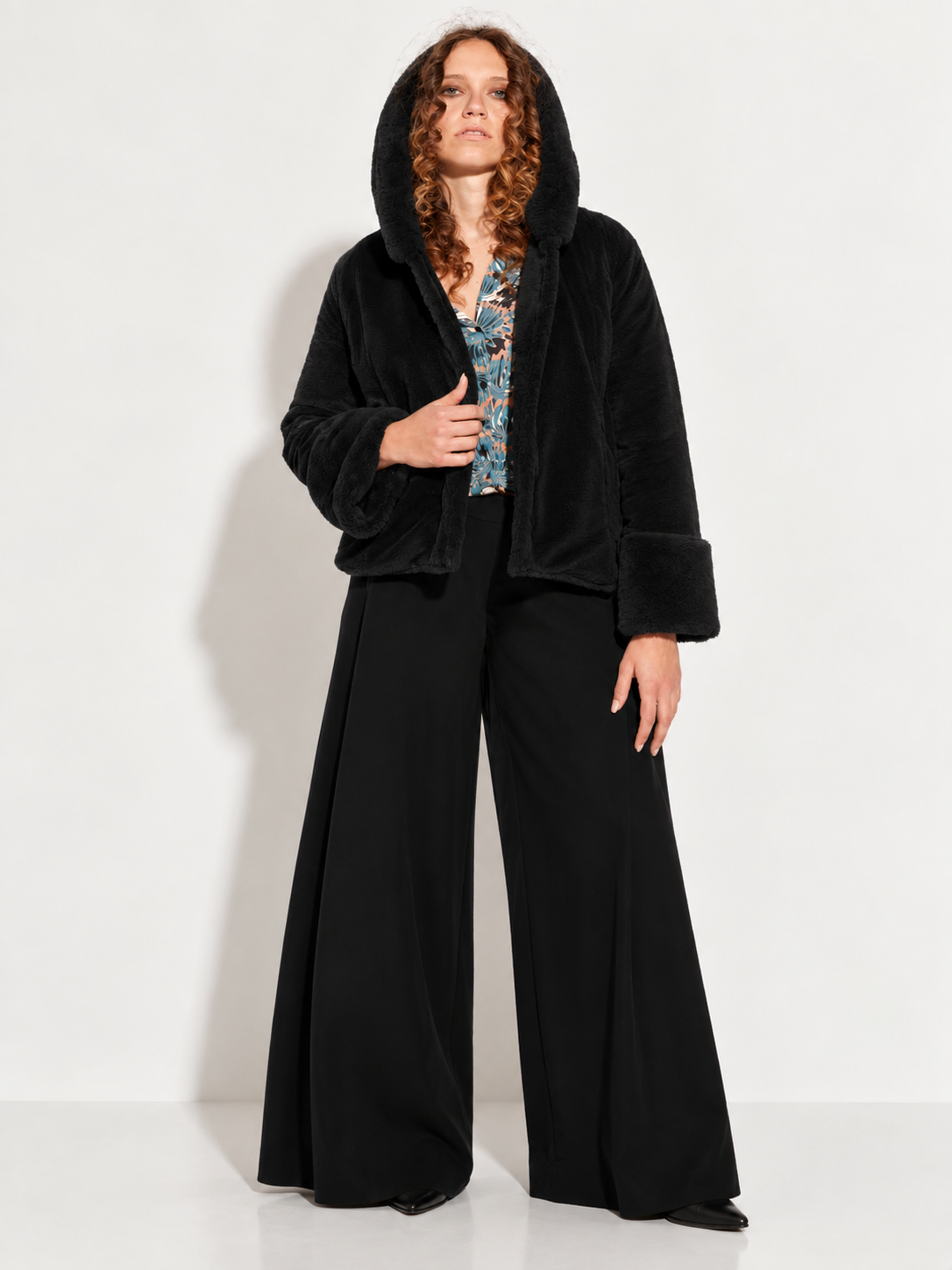 Giacca Flirt ecopelliccia e nylon reversibile nera