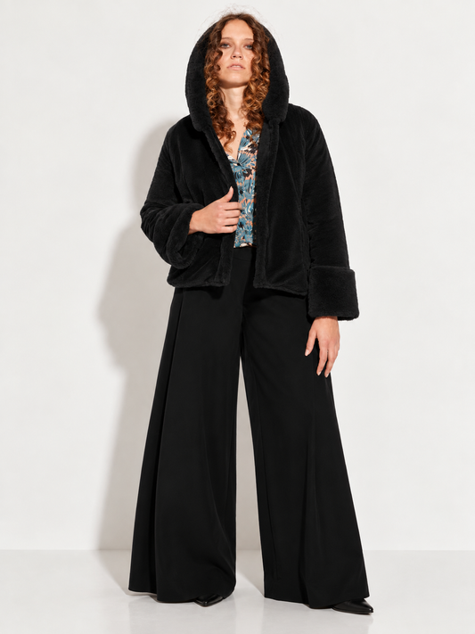 Giacca Flirt ecopelliccia e nylon reversibile nera