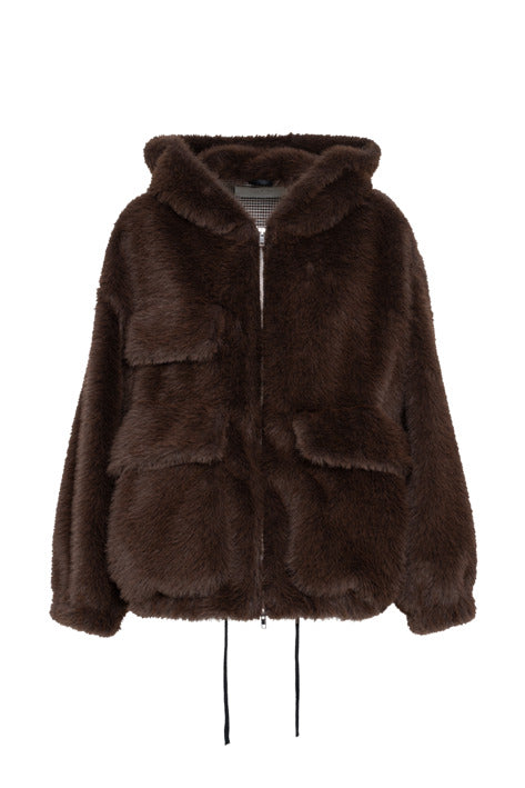 Giacca Tela Saki pelliccia bomber marrone